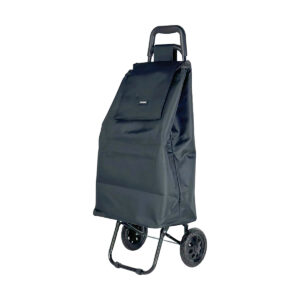 Folding shopping trolley in black with 2 wheels and metal frame