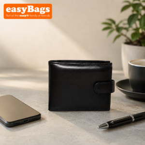 Premium Black Leather Bifold Wallet with Sleek Security Snap Closure