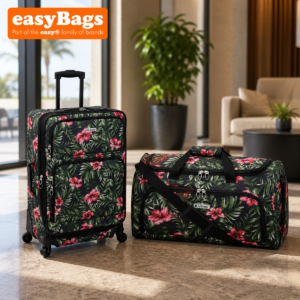 Lightweight Tropical Floral 4-Wheel Spinner Suitcase with Matching Printed Holdall Travel Bag
