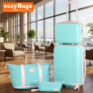 Fergana Cabin Luggage Set Carry On Spinner Suitcase TSA Lock Travel Set Baby Blue