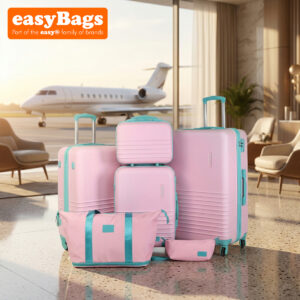 Fergana 6 Piece ABS Hard Shell Luggage Set Lightweight Spinner Suitcases TSA Lock Travel Set Baby Pink