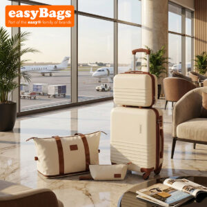 Fergana Cabin Luggage Set Carry On Spinner Suitcase TSA Lock Travel Set Beige