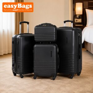 Fergana 4 Piece ABS Hard Shell Luggage Set Lightweight Spinner Suitcases TSA Lock Black