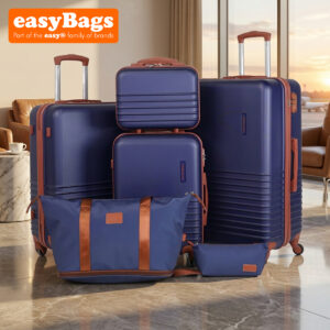 Fergana 6 Piece ABS Hard Shell Luggage Set Lightweight Spinner Suitcases TSA Lock Travel Set Navy