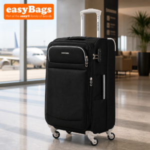 Fergana Soft Case Suitcase Lightweight Expandable Fabric Luggage Spinner Wheels Telescopic Handle Black 24 Inch