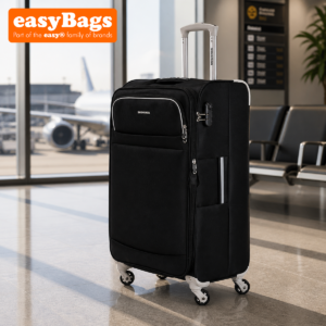 Fergana Soft Case Suitcase Lightweight Expandable Fabric Luggage Spinner Wheels Telescopic Handle Black 28 Inch