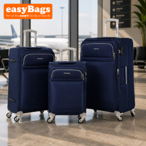 Fergana Soft Case Set Suitcase – Lightweight Expandable Fabric Check-in Luggage with Spinner Wheels, Telescopic Handle & Organised Interior for Travel (Blue, 3 Piece Set)